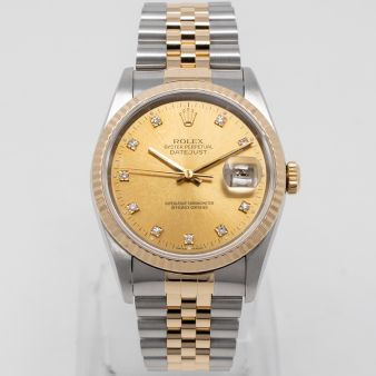 Rolex Datejust 36 16233 Wristwatch, Champagne Diamond Dial, Jubilee Bracelet, Fluted Bezel