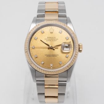 Rolex Datejust 36 16233 Wristwatch, Champagne Diamond Dial, Oyster Bracelet, Fluted Bezel
