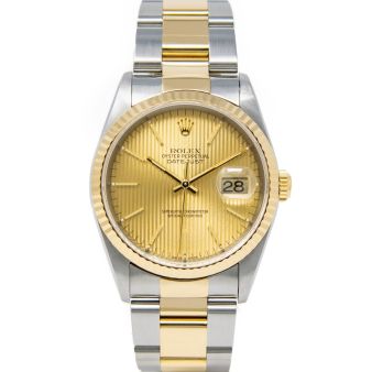 Rolex Men's Datejust 36 16233 Wristwatch, Oyster Bracelet, Champagne Tapestry Index Dial, Fluted Bezel