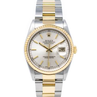 Rolex Men's Datejust 36 16233 Wristwatch, Oyster Bracelet, Silver Index Dial, Fluted Bezel