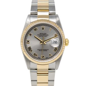 Rolex Datejust 36 16233 Wristwatch, Oyster Bracelet, Silver Roman Dial, Fluted Bezel