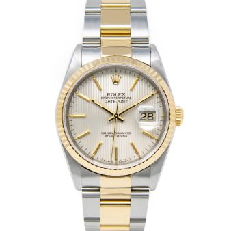 Rolex Men's Datejust 36 16233 Wristwatch, Oyster Bracelet, Silver Tapestry Index Dial, Fluted Bezel