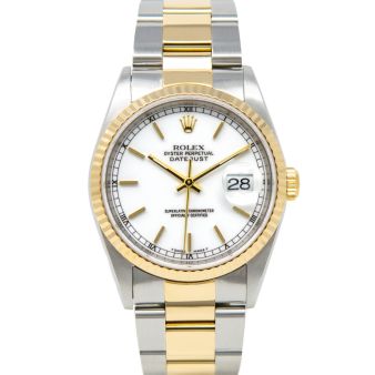 Rolex Men's Datejust 36 16233 Wristwatch, White Index, Oyster Bracelet, Fluted Bezel