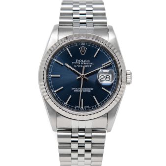 Rolex Datejust 36 16234 Wristwatch, Jubilee Bracelet, Blue Index Dial, Fluted Bezel