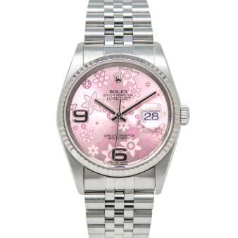 Rolex Datejust 36, Pink Floral Face, Steel & White Gold, 16234
