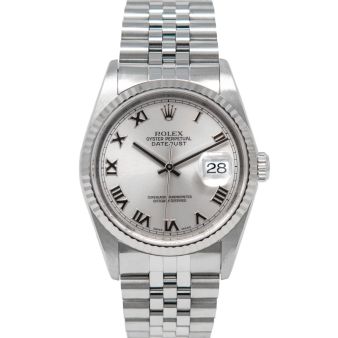Rolex Datejust 36, Rhodium Roman Face, Steel & White Gold, 16234