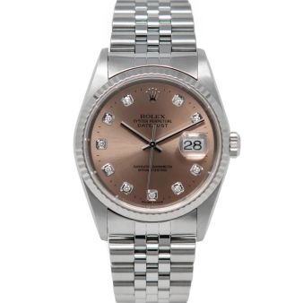Rolex Datejust 36 16234 Wristwatch, Jubilee Bracelet, Rose Diamond Dial, Fluted Bezel