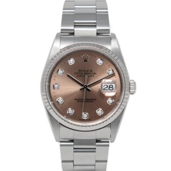 Rolex Datejust 36 16234 Wristwatch, Oyster Bracelet, Rose Diamond Dial, Fluted Bezel