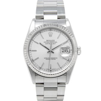 Rolex Datejust 36 16234 Wristwatch, Oyster Bracelet, Silver Index Dial, Fluted Bezel