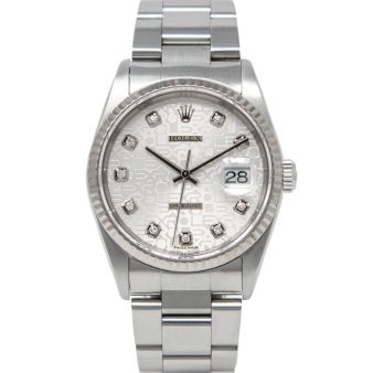 Rolex Datejust 36 16234 Wristwatch, Oyster Bracelet, Silver Jubilee Diamond, Fluted Bezel