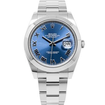 Rolex Datejust 41 126300 Wristwatch, Blue Azzurro Roman Dial, Oyster Bracelet, Domed Bezel