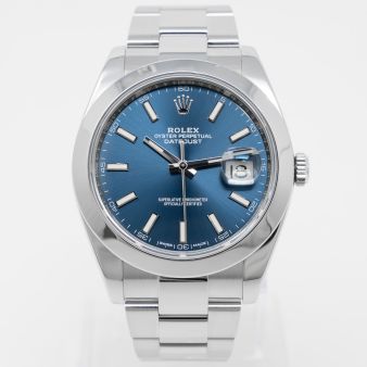 Rolex Datejust 41 126300 Wristwatch, Bright Blue Dial, Oyster Bracelet, & Smooth Bezel