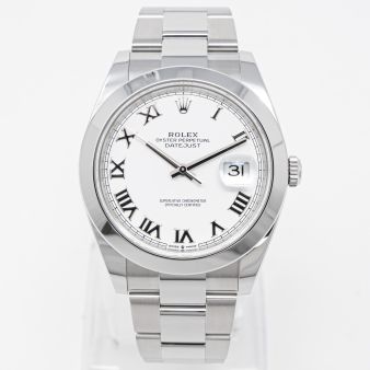 Rolex Datejust 41 126300 Wristwatch, Oyster Bracelet, White Roman Dial, Domed Bezel