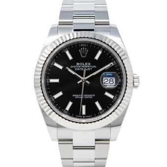 Rolex Men's Datejust 41 126334 Wristwatch, Oyster Bracelet, Black Dial, Fluted Bezel