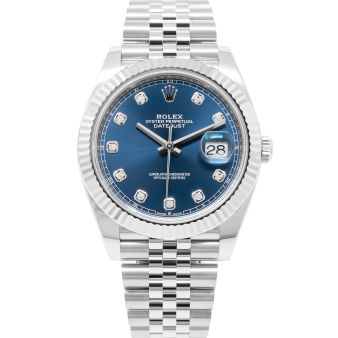New Rolex Datejust 41mm 126334 Wristwatch, Jubilee Bracelet, Bright Blue Diamond Dial, Oyster Bracelet