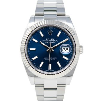 Rolex Men's Datejust 41 126334 Wristwatch, Oyster Bracelet, Blue Dial, Fluted Bezel