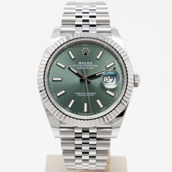 Rolex Datejust 41 126334 Wristwatch, Jubilee Bracelet, Mint Green Dial, Fluted Bezel