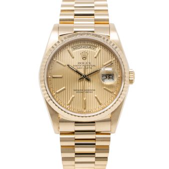 Rolex Day-Date 36 18238 Wristwatch, President Bracelet, Champagne Tapestry Dial, Fluted Bezel