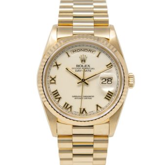 Rolex Men's Day-Date 36 18238 Wristwatch, President Bracelet, Ivory Roman Dial, Fluted Bezel