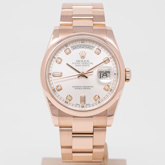 Rolex Day-Date 36 118205 Wristwatch - Silver Diamond Dial, Oyster Bracelet, Smooth Bezel