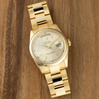Rolex Day-Date 36 118208 Wristwatch, Champagne Dial, Oyster Bracelet, Smooth Bezel