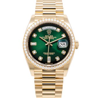 Rolex Day-Date 36 128348RBR Wristwatch, President Bracelet, Green Ombré Diamond Dial, Diamond Bezel