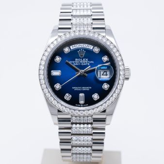 Rolex Day-Date 36 128349RBR Wristwatch, Diamond-Set President Bracelet, Blue Ombré Diamond Dial, Diamond Bezel