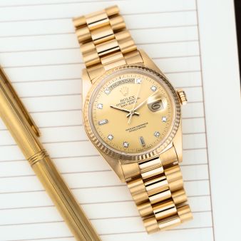 Rolex Day-Date 36 18038, Yellow Gold, Champagne Diamond Dial, President Bracelet
