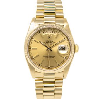 Rolex Men's Day-Date 36 18038 Wristwatch, President Bracelet, Champagne Index Dial, Fluted Bezel