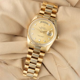 Rolex Day-Date 36 18038 Wristwatch - Champagne Diamond Dial, President Bracelet, Fluted Bezel