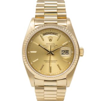 Rolex Day-Date 36 18038 Wristwatch, President Bracelet, Champagne Tapestry Dial, Fluted Bezel