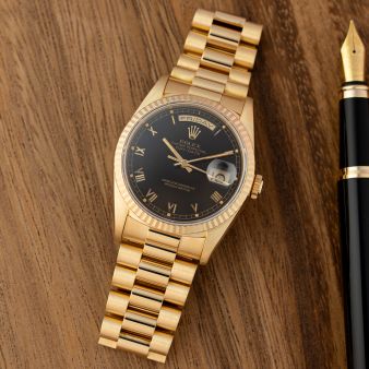 Rolex Day-Date 36 18238, Yellow Gold, Black Skinny Roman Dial, President Bracelet