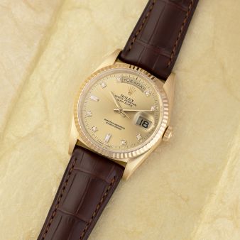 Rolex Day-Date 36 18238 Yellow Gold, Champagne Dial, Brown Leather Strap