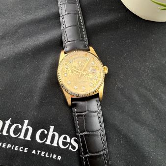 Rolex Day-Date 36 18238, Yellow Gold, Champagne Jubilee Diamond Dial, Leather Strap