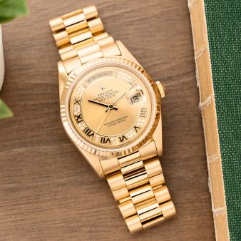 Rolex Day-Date 36, 18238, Yellow Gold, Champagne Myriad Roman Dial, President Bracelet, Renewed