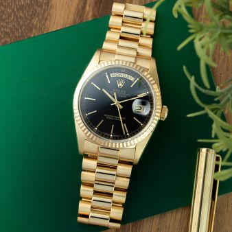 Rolex Day-Date 36 18238 Wristwatch, Black Dial, President Bracelet, Fluted Bezel