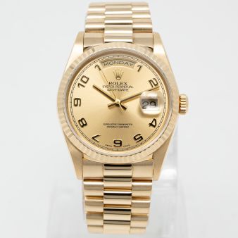 Rolex Day-Date 36 18238 Wristwatch - Champagne Arabic Dial, President Bracelet, Fluted Bezel
