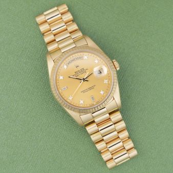 Rolex Day-Date 36 18238, Yellow Gold, President Bracelet, Champagne Diamond Dial (Renewed)