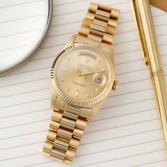 Rolex Day-Date 36 18238, Yellow Gold, President Bracelet, Champagne Diamond Dial, Box & Papers (Renewed)