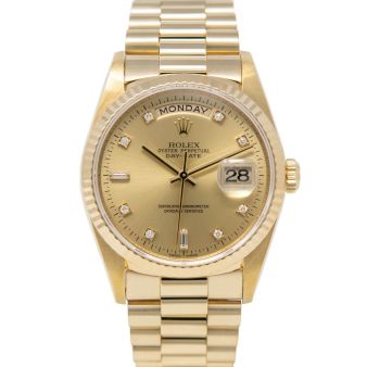 Rolex Day-Date 36 18238 Wristwatch, President Bracelet, Champagne Diamond Dial, Fluted Bezel