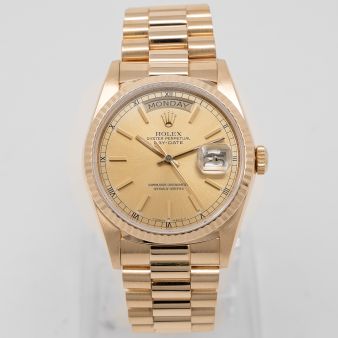 Rolex Day-Date 36 18238 Wristwatch, President Bracelet, Champagne Dial, Fluted Bezel
