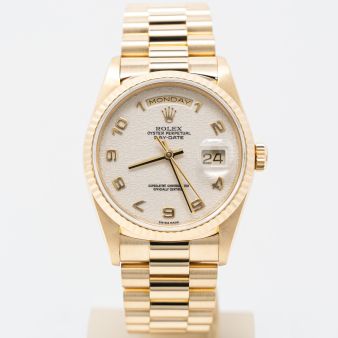 Rolex Day-Date 36 18238 Wristwatch, President Bracelet, Ivory Jubilee Arabic Dial, Fluted Bezel