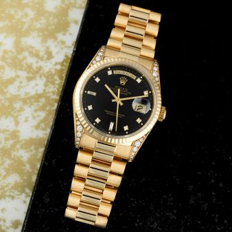 Rolex Day-Date 36 18338, Yellow Gold, Black Diamond Dial, President Bracelet, Box Only