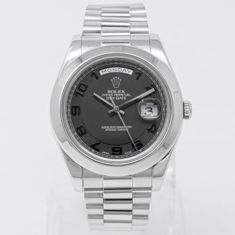 Rolex Day-Date II 218206 Wristwatch, Black Arabic Stealth Dial, President Bracelet, Domed Bezel
