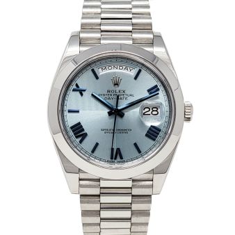 Rolex Day-Date 40 228206 Wristwatch, President Bracelet, Ice Blue Quadrant Roman Dial, Smooth Bezel