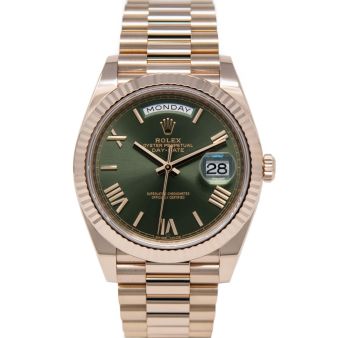 Rolex Men's Day-Date 40 228235 Wristwatch, President Bracelet, Olive Green Roman Dial, Fluted Bezel