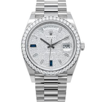 Rolex Day-Date 40 228349RBR-0036 Wristwatch, President Bracelet, Diamond-Paved Sapphire Dial, Diamond Bezel