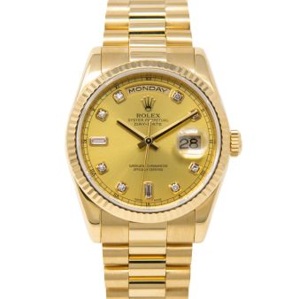 Rolex Day-Date 36, President Bracelet, Champagne Diamond Face, Yellow Gold, 118238
