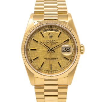 Rolex Day-Date 36, President Bracelet, Champagne Linen Face, Yellow Gold, 18038
