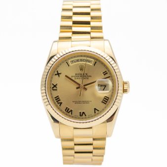 Rolex Day-Date 36, President Bracelet, Champagne Roman Face, Yellow Gold, 118238
